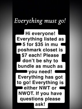 Everything marked as 5 for $35 is $7.00 each